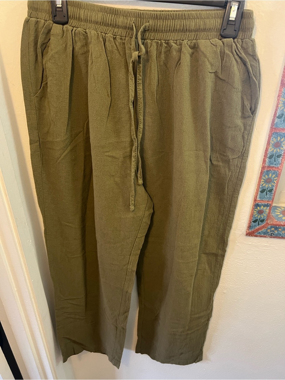 Wide Leg Olive Green Drawstring Pants for Women